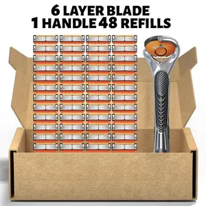 Men’s Razor Blade Replacement Kit 48+1 PCS – Manual Shaver Set with Rust-Proof Sharp Blades, Easy Replace, Fully Washable, Classic Grooming Tool for Daily Shaving
