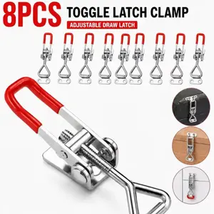8PCS Adjustable Toggle Latch Clamp, Heavy Duty Metal Draw Latch with Red Handle for Cabinet, Tool Box, Trailer, Door and Storage Case