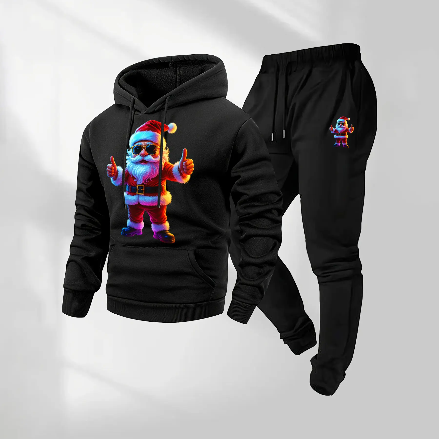 Men's 2-Piece Santa Claus Hoodie & Drawstring Sweatpants Menswear Oversized Sweatsuit Set - Long Sleeve Polyester Fabric, Loose Baggy Fit, Athleisure Wear with Pockets, Letters, Sports Style, for Fall Winter Holidays, S/2XL/3XL