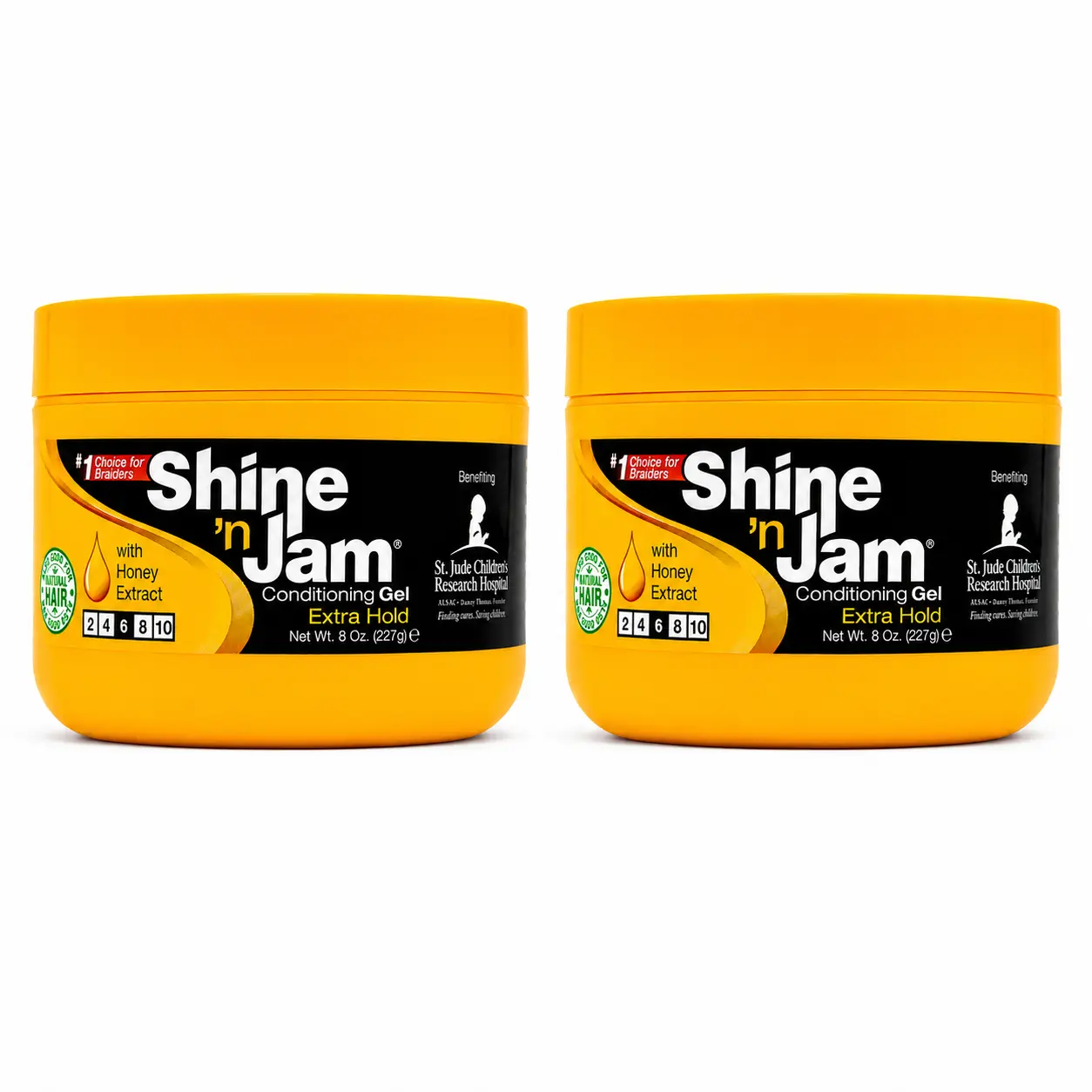 Shine-n-Jam Maximum Hold Gel with Honey Extract, 8 oz ( Pack of 2 ) Edge Control Gel for Braids, Twists, Locs, Ponytails & Sleek Hairstyles, Non-Greasy Shine