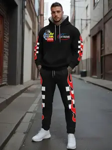 Men's 3D Printed Hoodie Set Outfit, Regular Fit Long Pants, Sporty Style, Spring & Fall Casual Wear, All over Print, Long Sleeve