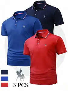 Men's New Polo Shirt Set, Summer Soft Fabric, Fashion Chest Logo Print, Classic Collar, Breathable Comfort, Suitable for Golf, Casual Wear