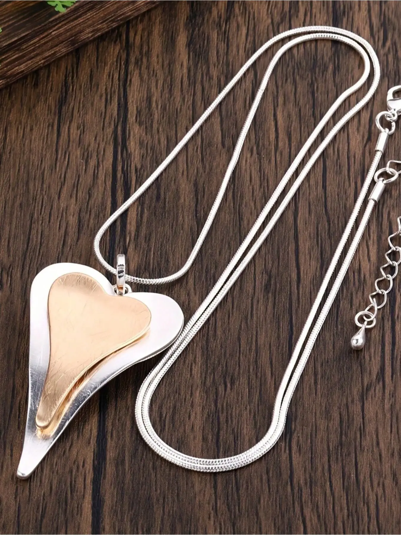Vintage Zinc Alloy Two Layer Contrast Heart Pendant Necklace Luxury Autumn/Winter Decor Sweater Long Chain Heart Shaped Necklace Love Heart Necklace Decorative Necklace