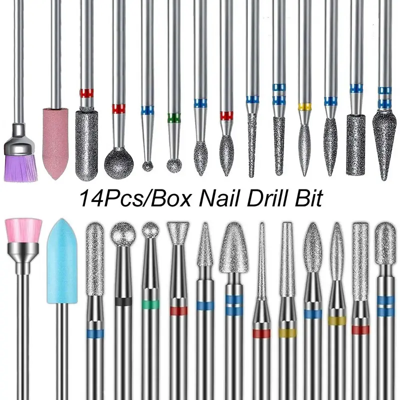 Electric Nail File Set 14-Piece, High Precision Ceramic Drill Bits, Gel Polish Repair Tools, Durable Manicure Accessories, Manicure Brush, Professional Salon Kit, Nail Care Set, Manicure Supplies, Nail Tech Supplies