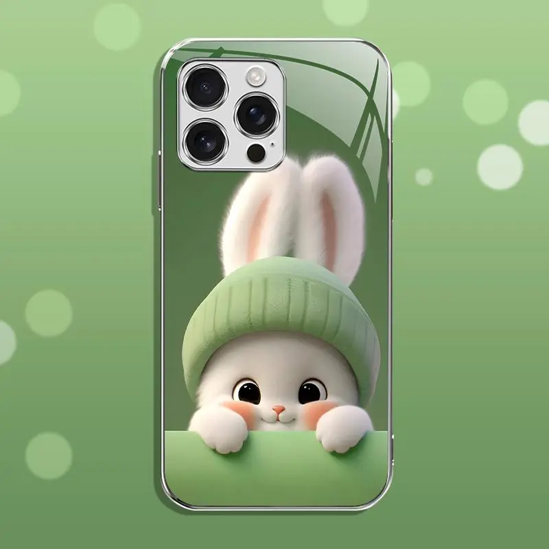 Light green rabbit panda for【iPhone 12 Pro Max】luxury electroplated glass mobile phone case --- 975
