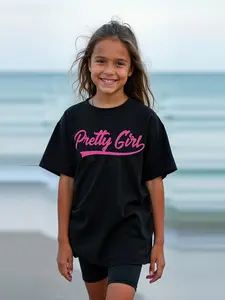 Sporty Set, Tee and Shorts Two-Piece Set, Girls' Casual Fashion, Graphic Design, Loose Fit, Comfortable
