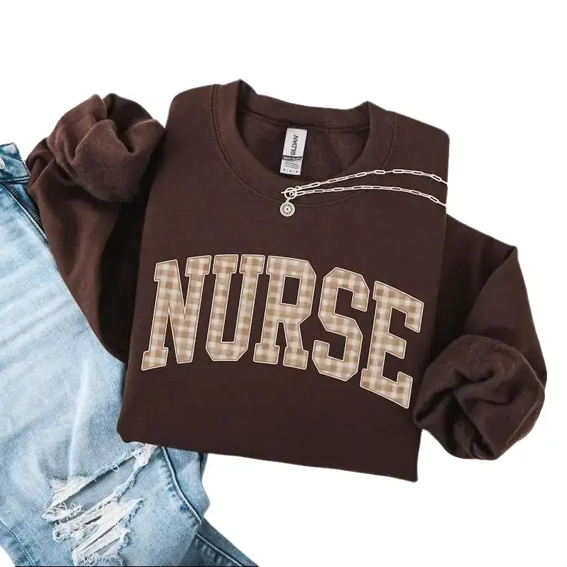 Nurse Sweatshirt, Gingham Nurse Shirt, Trendy RN Crewneck, Nursing School Graduation Gift, Aesthetic Nurse Week Sweater, Registered Nurse - Printfamily