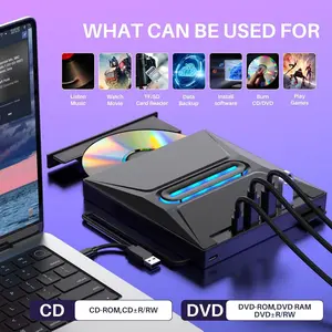 External DVD Drive USB 3.0 USB C CD Burner CD/DVD +/-RW Optical Drive, Slim Portable DVD CD ROM Rewriter Writer Duplicator for Laptop Desktop PC Windows 11/10/8/7 MacBook Mac Linux OS Apple Burner External Disk Drive