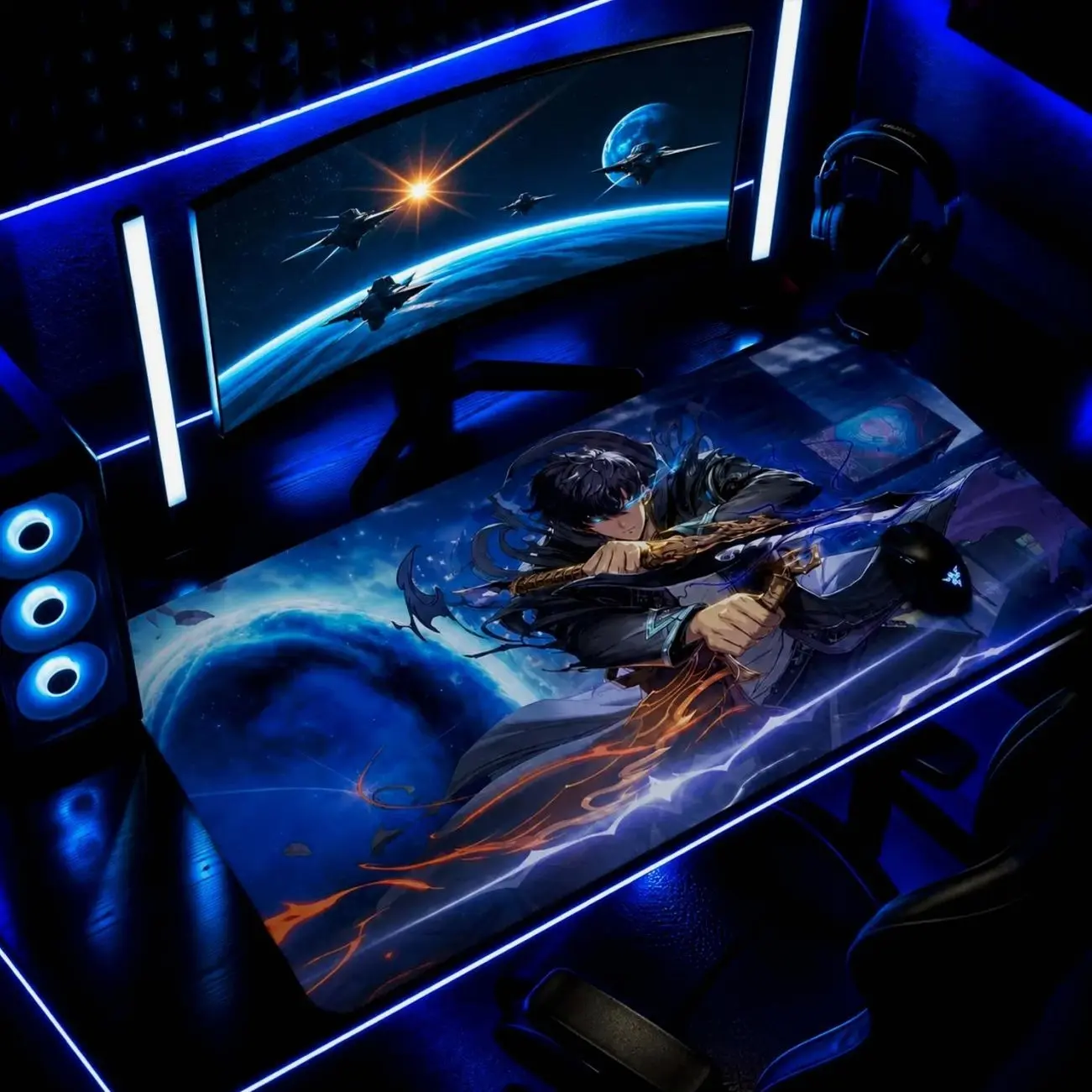 Solo Leveling Sung Jinwoo Desk Mat | Shadow Monarch Anime Gaming Mouse Pad