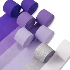 PartyWoo Purple Crepe Paper Streamers, 8-Piece 656ft Pack with Light Dark Purple, Lavender, White & Silver Options, for Birthday, Princess & Butterfly Theme Party Decorations