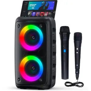 Karaoke Machine for Adults & Kids, Portable Bluetooth Speaker with 1 Wireless + 1 Wired Microphone, Rechargeable DJ/PA Speaker System with TF Card, AUX, TWS, REC for Birthday Party