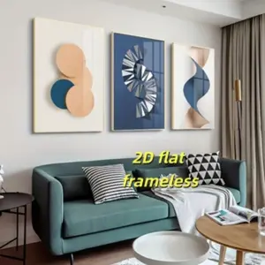 3 pieces of modern art, blue abstract art paintings, geometric shapes, luxurious style posters, ideal gifts for bedrooms, living rooms, kitchens, corridors, 2D flat printing frameless paintings