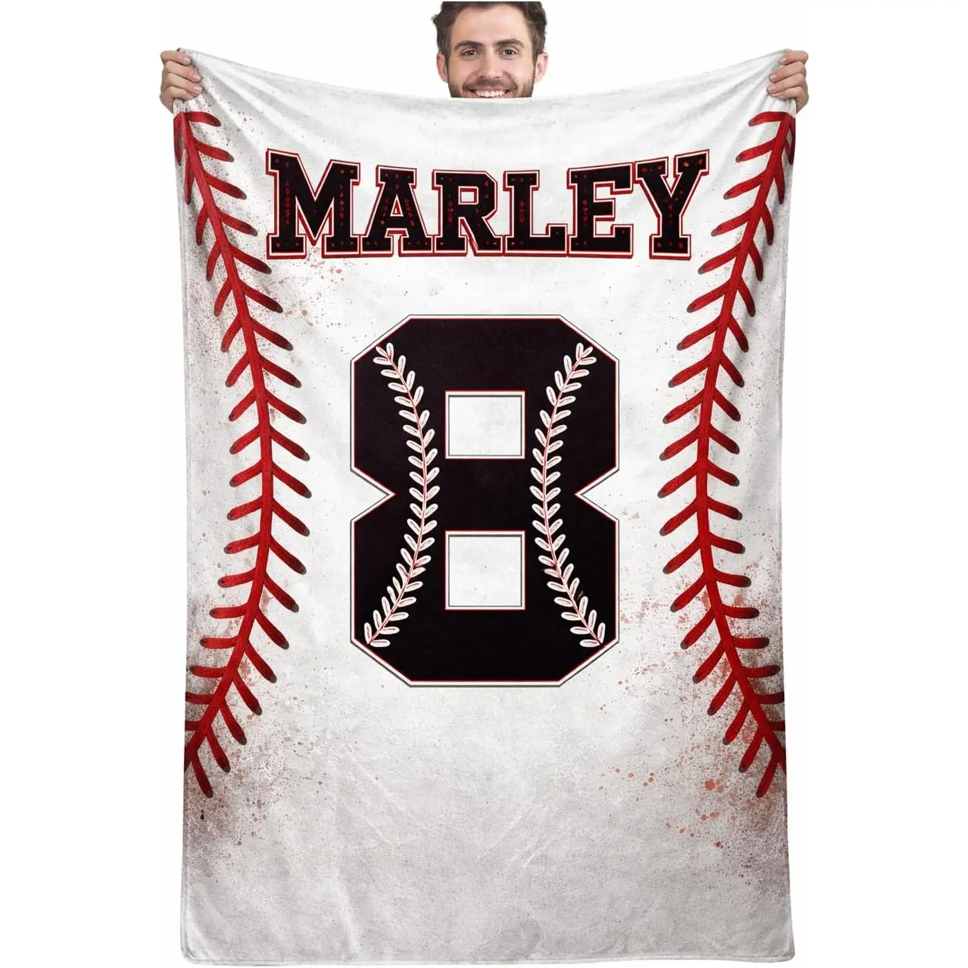 Personalized Baseball Blanket - Custom Name & Number, Baseball Player Silhouette, Crack Through Baseball Design, Soft Cozy Throw for Sports Fans, for Baseball Lovers/3