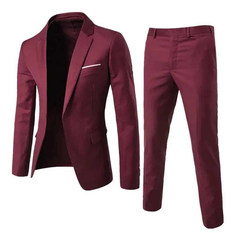 Men's Polyester 2-Piece Slim Waist Wedding Suit Set - Slim Jacket, Vest, Pant, Blazer, Tuxedo, Plain & Wetsuit Options, Black Sleeve, Standard Sizes
