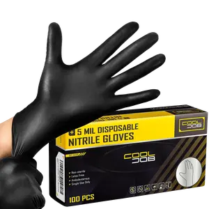 COOLJOB 5 Mil Black Disposable Nitrile Gloves, Heavy-Duty for Household Cleaning, Cooking, Working, Powder Free
