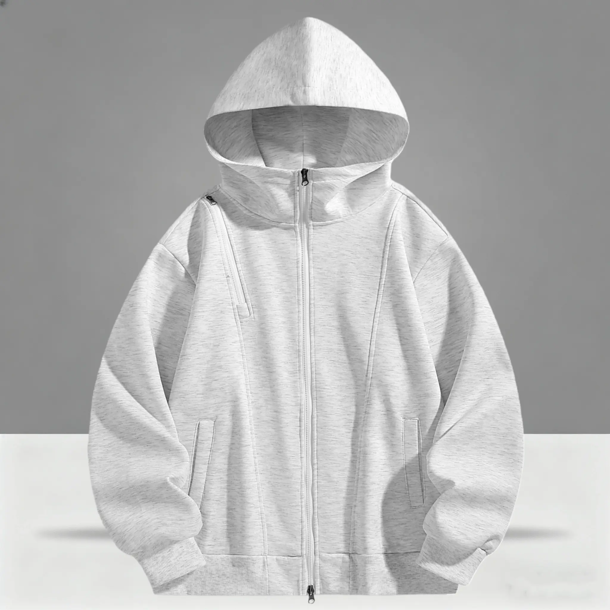 Men's Casual Hoodies, Fitted Long Sleeve Zip-Up Sweatshirt with a Diagonal Chest Zipper and Side Pockets, Zip Up Hoodie