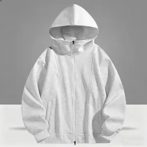 A men's hooded zip up sweatshirt, featuring an overall simple and casual design. The hood adds a casual feel, while the zipper closure allows for easy wearing and taking off. There is a diagonal zipper pocket on the chest, as well as conventional pockets