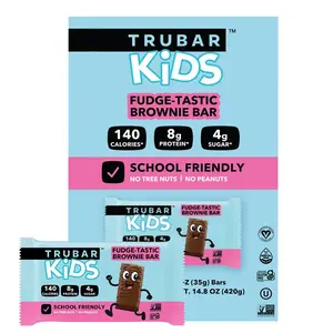 TRUBAR Kids Plant-Based Protein Bars Fudge-Tastic Brownie Flavor, Gluten Free Lunchbox Snack, Peanut & Tree Nut Free, Low Sugar On-the-Go Snack Bars, 12 Count