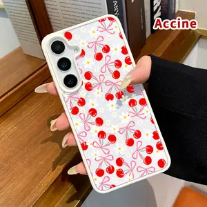 Magnetic Phone Case Compatible with Samsung Galaxy S26 S23 Ultra S24 Plus S25 Edge S22+ FE Cherry Bow Hard Acrylic Back Soft TPU Edge Four Corners Bumper Shockproof Cover Shell Gift