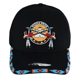 Native Pride Emblem Embroidered Beaded Baseball Cap Patch With Brim Unisex Native American Style beaded  hats