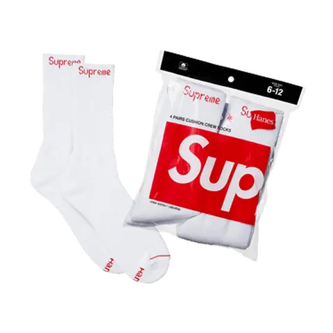 Supreme X Hanes Unisex Crew Style Socks, 4-Pack, White (99HAA26-WHITE)