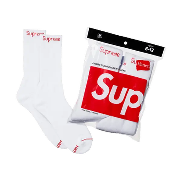 Supreme X Hanes Unisex Crew Style Socks, 4-Pack, White (99HAA26-WHITE)