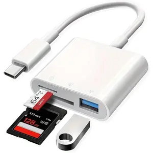 3-in-1 Otg Card Reader: Dual Slot for Sd & TF Memory Cards, USB 3.0 High-Speed Transfer, Type-C Adapter. Plug & play Storage Expansion for Phone, Tablet, Camera, Laptop & MacBook. Portable Must-Have for Mobile Office.