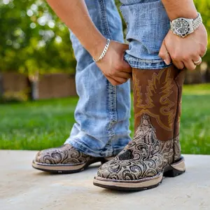 TBR Desert Hand-Tooled Leather Boots With 3D Lightweight Sole - Composite Toe