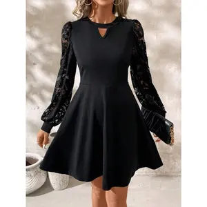 Limited Edition 2025 Collection Dress - Exclusive Print and Design, Only Available While Supplies Last for the Fashion Forward Individual Casual Womenswear Summer Basic Black Chic Crewneck Elegant Long Sleeve Minimalist