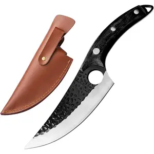 Heavy-Duty Forged Boning Knife - Professional High-Carbon Steel Blade with Leather Sheath | Precision Meat Prep Tool for Chefs & Butchers