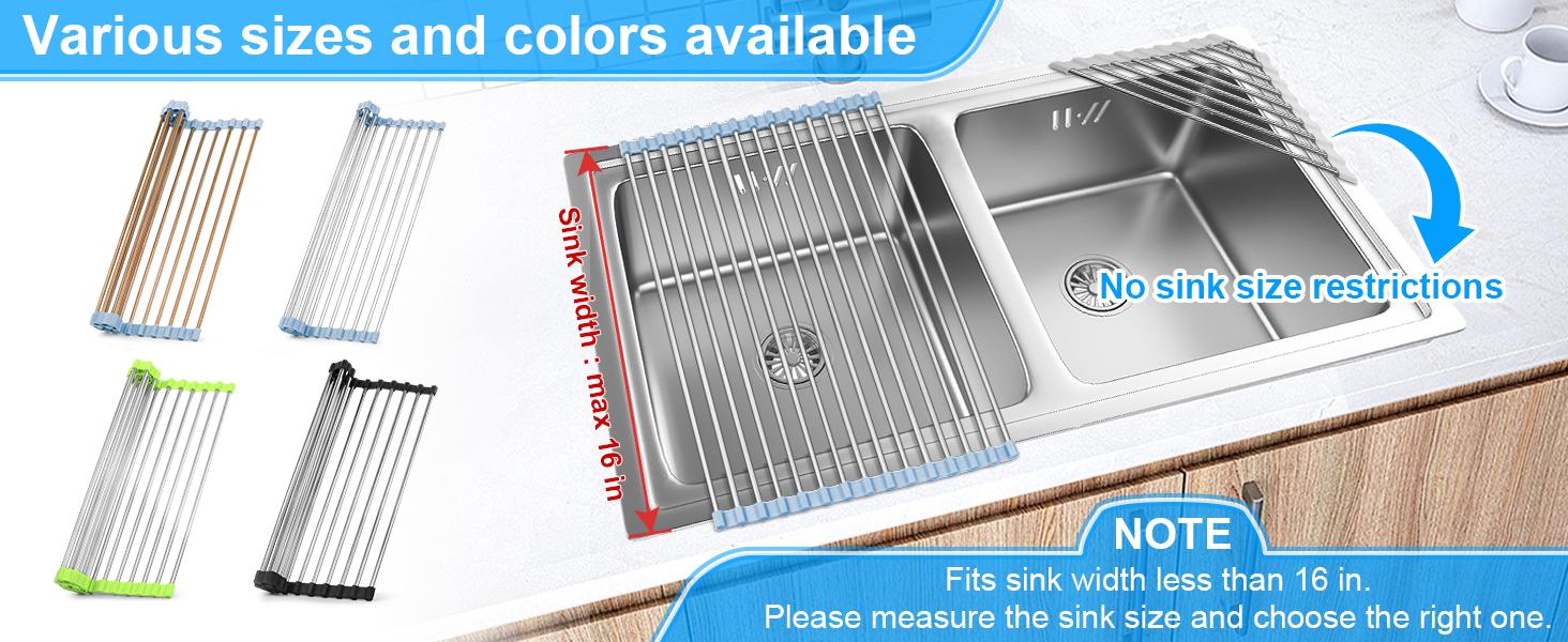 Seropy Roll Up Dish Drying Rack, Over The Sink Dish Drying Rack Kitchen Rolling Dish Drainer, Foldable Sink Rack Mat Stainless Steel Wire Dish Drying Rack for Kitchen Sink Counter Storage 17.5x11.8