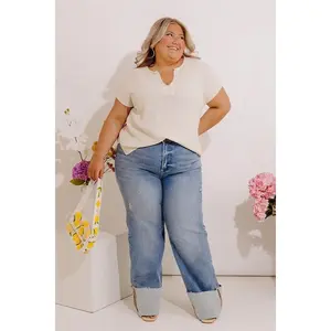 RISEN Ellie High Waist Straight Leg Cuffed Jean Curves