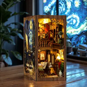 book nook diy kit for adults tiny home Vintage Abstract Renaissance Style Wooden Bookshelf, DIY Model Kit, DIY Building Model, 3D Hand-Assembled Booklet Toy House, Miniature Dollhouse Kit, Birthday Gift