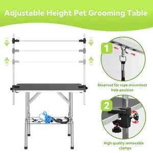 Baohe Dog Grooming Table, 30/32/36/46 Inch Foldable Heavy Duty Dog Grooming Table with Adjustable Arm & Safety Strap, Storage Basket, Non-Slip Tabletop for Home & Salon Use
