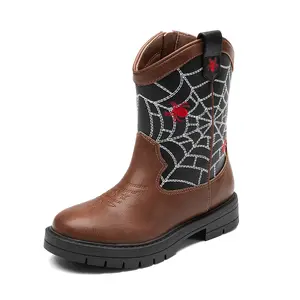 DREAM PAIRS Boys Girls Cowboy Boots Kids Western Riding Mid Calf Boots with Side Zipper Toddler/Little Kid/Big Kid