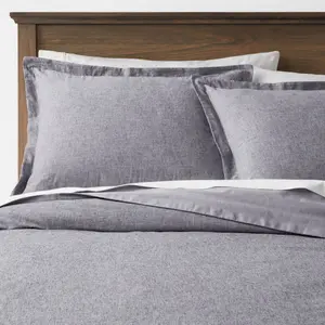 Full/Queen Cotton Linen Chambray Duvet Cover & Sham Set Navy - Threshold