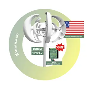 SMARAAD Household Wind Turbine 1000W 12V 24V 48V Wind Turbine Generator White Lantern Vertical Wind Generator 5 Blades Wind Turbine Kit With MPPT Controller