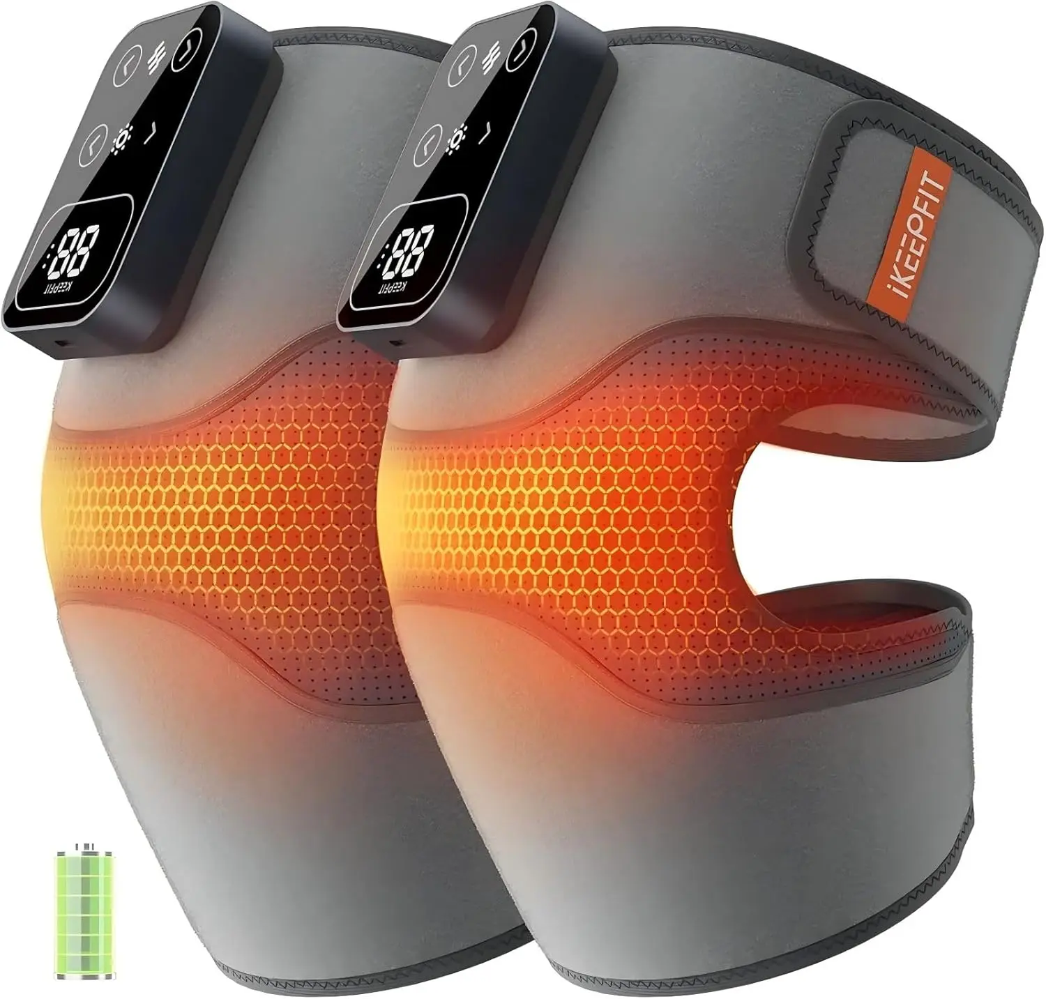 IKEEPFIT Cordless Rechargeable Adjustable Heated Knee Massager - Daily Warm Body Relaxation, 5-Level Thermal Heating Matrix, 3-Mode Vibration, Soft PVC Knee Brace With Patella Gel Pad, Home Mobility Support (24-Hour Resolution Help)