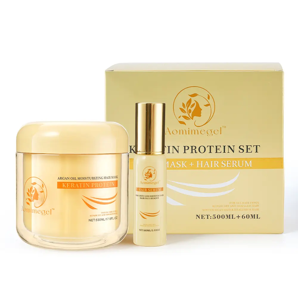Aomimegel Collagen Haircare Treatment Set - 500ml Deep Repair Mask & 60ml Argan Oil Hydrating Hair Balm, Moisturizer for Dry, Damaged, Wavy & Curly Locks, Plant Based, Biodegradable, Natural Curls, Hydrating Hair Masks, Restore, Textured, Hydrate Hair