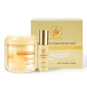 Aomimegel Collagen Hair Treatment Deep Repair Moisturizing Hair Mask, rich in collagen and glycerin set, suitable for all dry and damaged hair types, capacity 500ml + 60ml