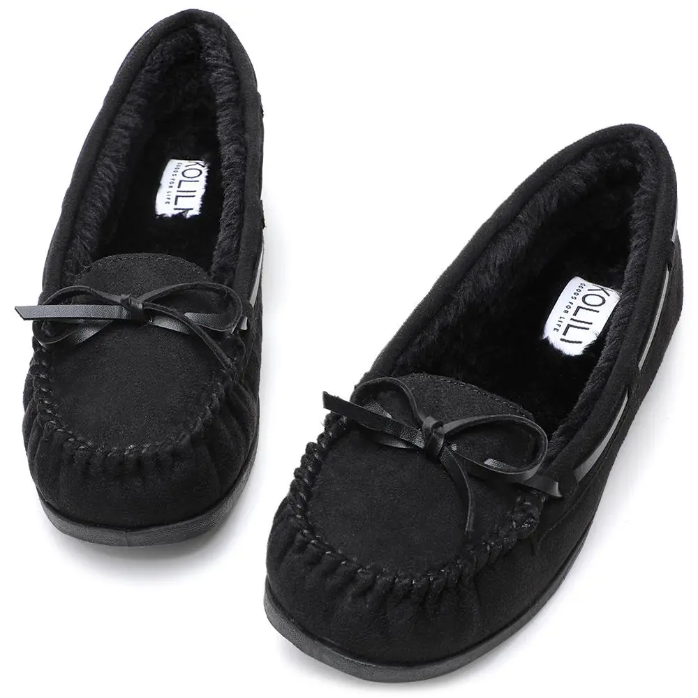 KOLILI Women's Suede Moccasins - Shoes for Women, Female Shoes, Casual Flats with Non-Slip Rubber Soles, Soft Comfortable Cotton for Home Walking, Indoor Wear, Outdoor Warmth, Footwear, Lightweight Flat Casual tiktokshopbacktoschool