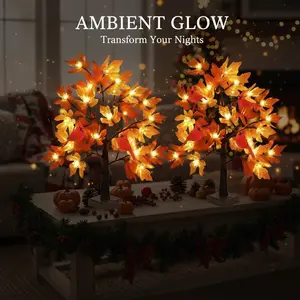 Tree Lights, 48 LEDs, Thanksgiving Decorative Artificial Tree Lights, Includes Two 20-Inch Cardinals, Battery or USB Powered, DIY Desktop Lights, Perfect for Harvest Parties, Indoor Decorations, and Christmas Decorations