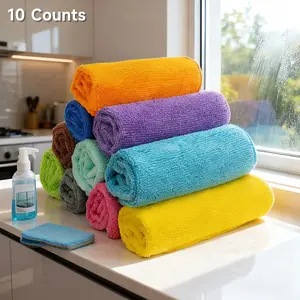 10 Counts Microfiber Cleaning Cloth Set, Multi-color Reusable Absorbent Towels for Car Washing, Car Drying Towel, Home and Kitchen, 11.8x11.8 inch Multi-Purpose Cleaning Tools, Kitchen Towel Replacement, Highly Absorbent Fabric