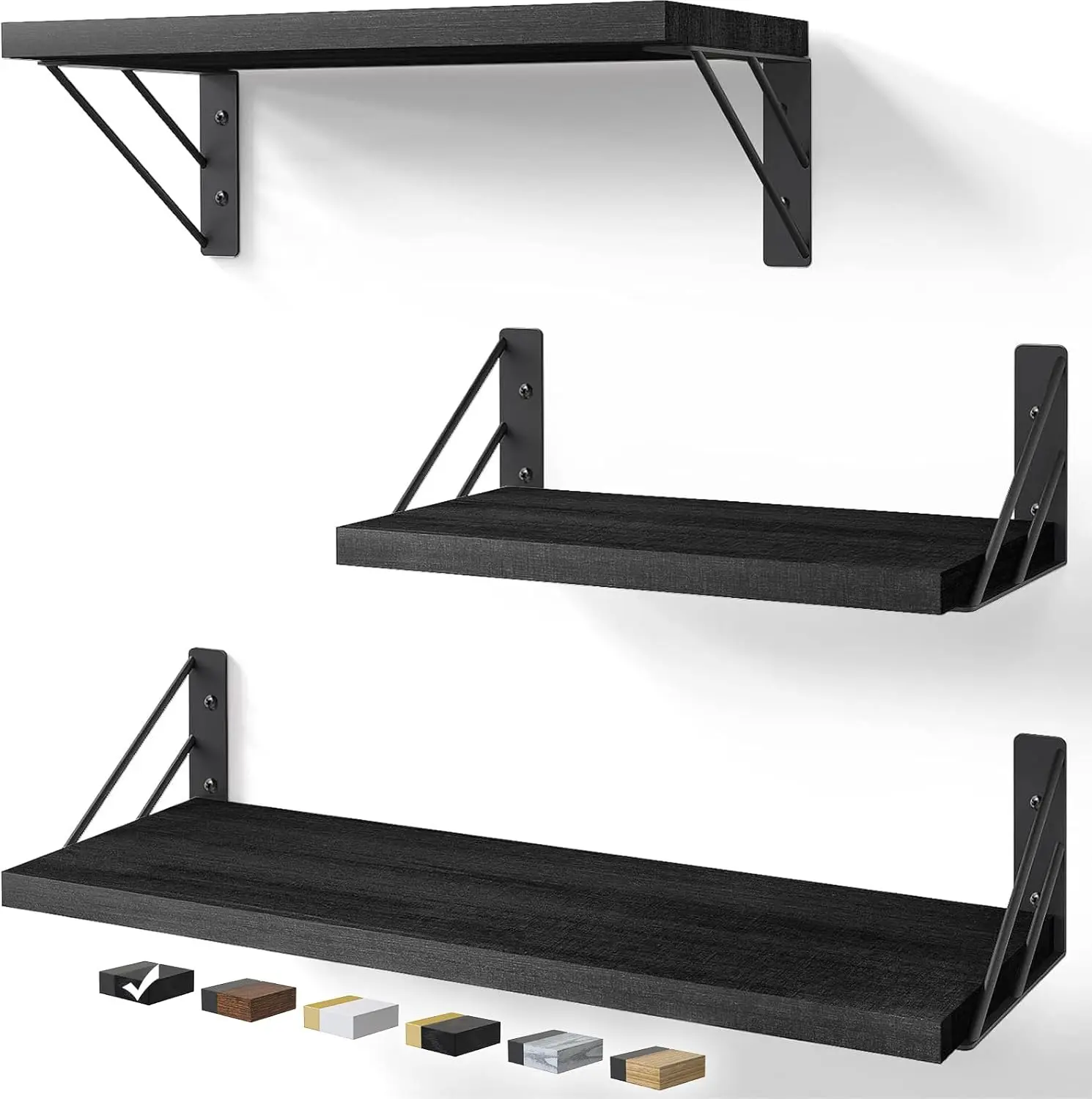 Wooden Wall Shelves for Bedroom, Bathroom, Kitchen, Living Room & Bathroom - Set of 3 for Wall Storage, Rustic Design, High-Quality Wood Decor