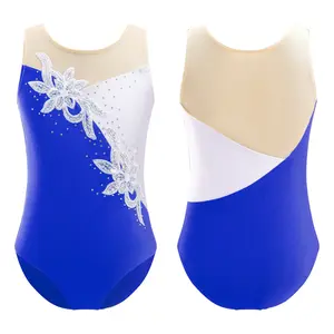 Kids Girls Clothing Sleeveless Mesh Sequins Rhinestones Gymnastics Leotard