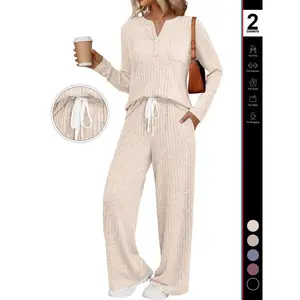 Women’s Two-Piece Loungewear Set, Matching Airport Travel Outfit, Winter & Fall Pajamas, Sweatsuit with Pockets