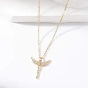 Lucky Goddess Angel Wings & Cross Pendant Women's Necklace