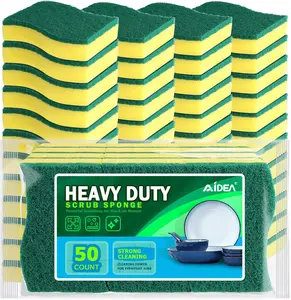 ✨ 50-Pack No-Stink Kitchen Sponges 🧽 | Heavy-Duty, Dual-Sided & Dishwasher Safe! AIDEA