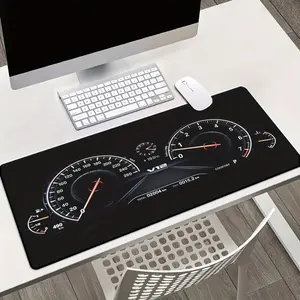 1pc XXL Gaming Desk Mat with Car Dashboard Design - Non-Slip Surface, Speedometer and Tachometer Scales, Durable Rubber Base, PC Keyboard and Mouse Pad for Office, Home, Car Enthusiast Gift, Computer Desk Accessory Black/Red - High-Definition Printed