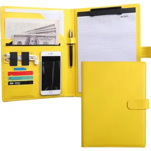 12.8 * 9.6 inch Portfolio Case Business Padfolio, Smart Phone is Usable in Document Organizer, Conference File Folder with A4/Letter Size Clipboard and Notepad - Yellow